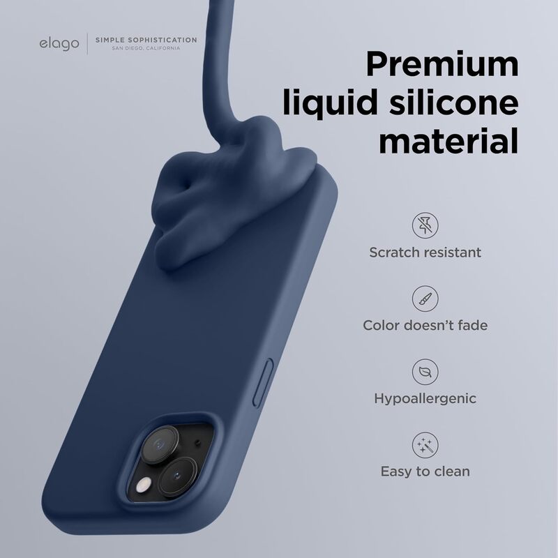Elago Liquid Silicone for iPhone 15 PRO Case Cover Full Body Protection, Shockproof, Slim, Anti-Scratch Soft Microfiber Lining - Jean Indigo